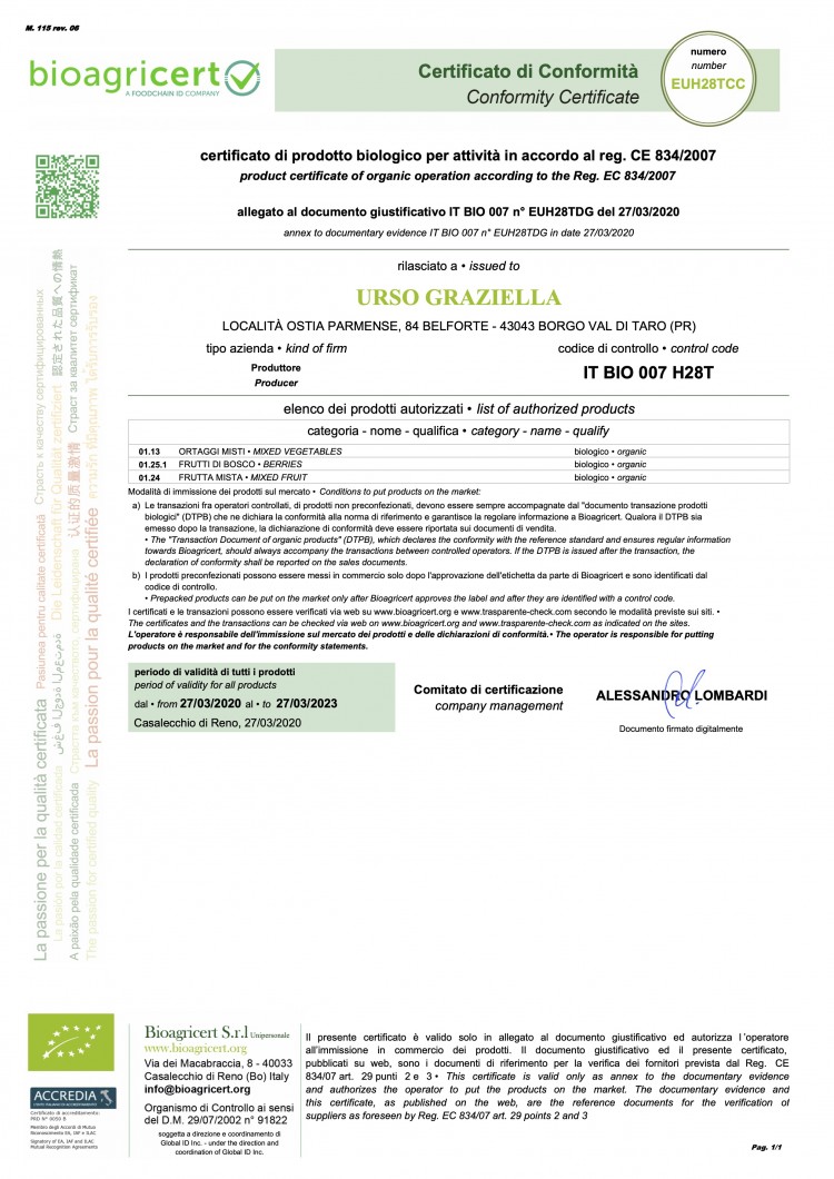 Certificato Azienda Biologica